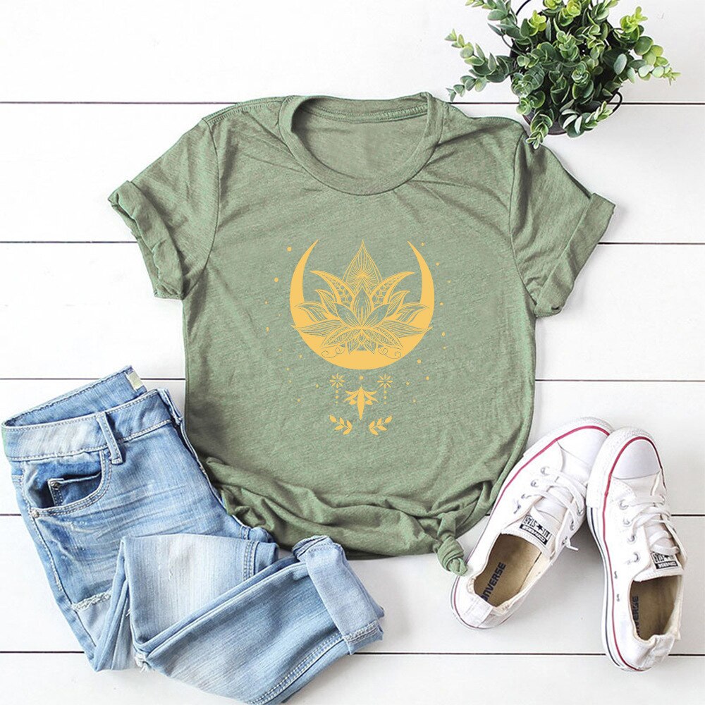 Lotus Cotton Short Sleeve T-shirt freeshipping - Mandala Bloom
