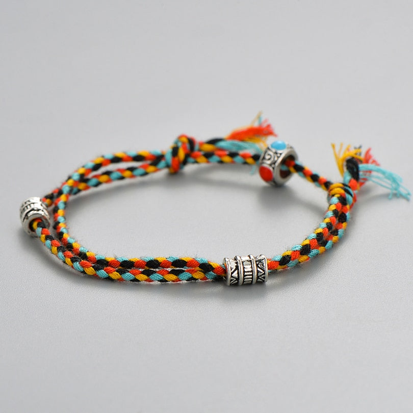 Ethnic Tibetan Buddha Head Woven Multicolor Handmade Rope Buddha Charm Bracelet