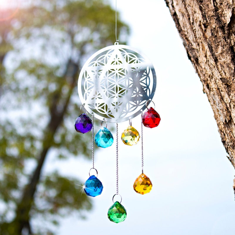 H&D Window Crystal Flower of Life & Hexagram Suncatcher Chakra Healing Reiki Ornament Rainbow Maker Home Garden Decor Collection freeshipping - Mandala Bloom