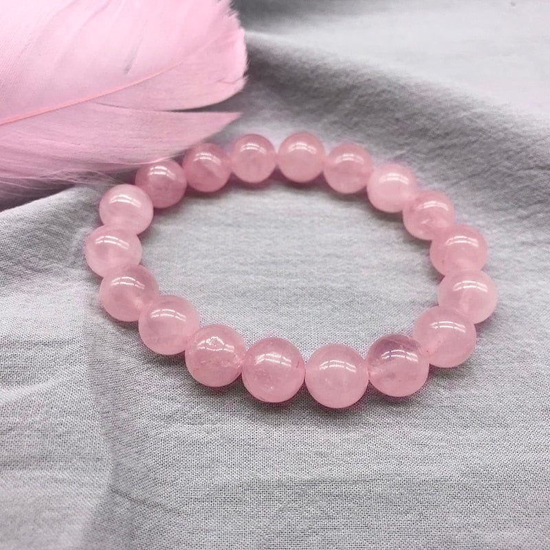 Wholesale Pink Rose Powder crystal Quartz Natural Stone Strech Bracelet w/Elastic Cord