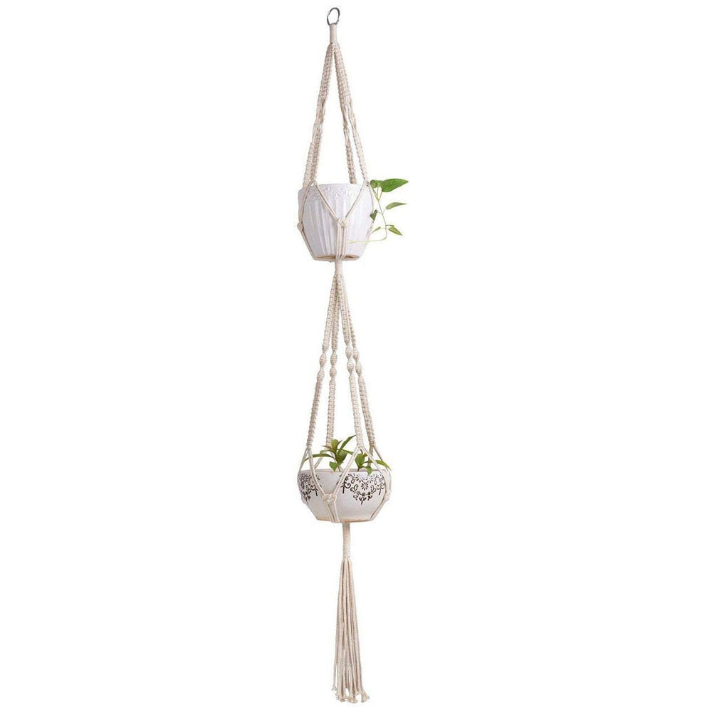 Macrame Double Plant Hanger Indoor Outdoor 2 Tier Hanging Planter Cotton Rope 4 Legs 67 inch freeshipping - Mandala Bloom