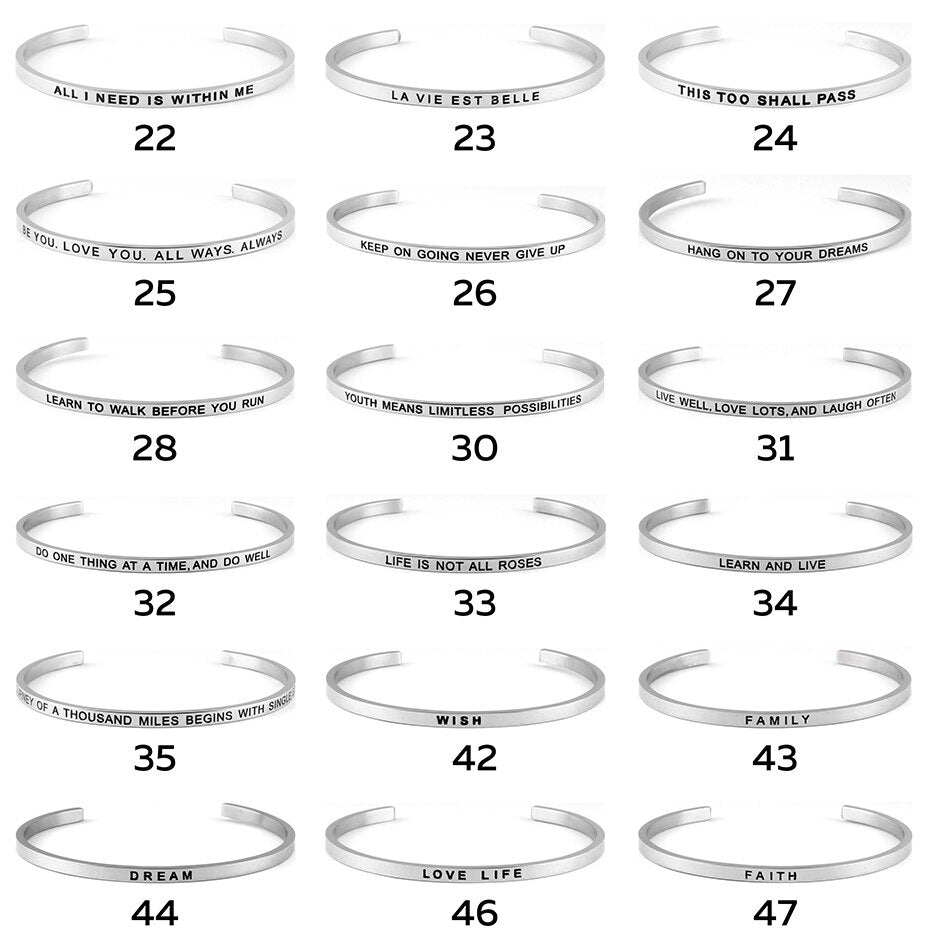stainless steel cuff inspirational bangle engraved 18 positive phrases mantra bracelet jewelry freeshipping - Mandala Bloom