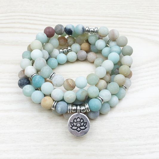8mm Frosted matte Amazonite bracelet 108 Prayer beads freeshipping - Mandala Bloom