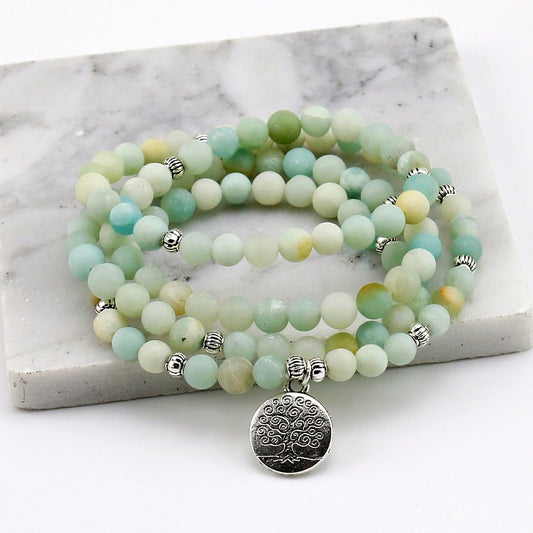 6mm Frosted Amazonite Mala Bead Bracelet freeshipping - Mandala Bloom