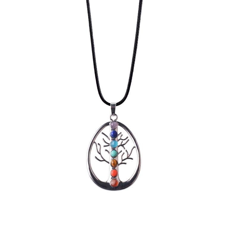 7 Chakra Tree Of Life Pendant Necklace Silver Reiki healing Crystal Natural Stone Necklace freeshipping - Mandala Bloom