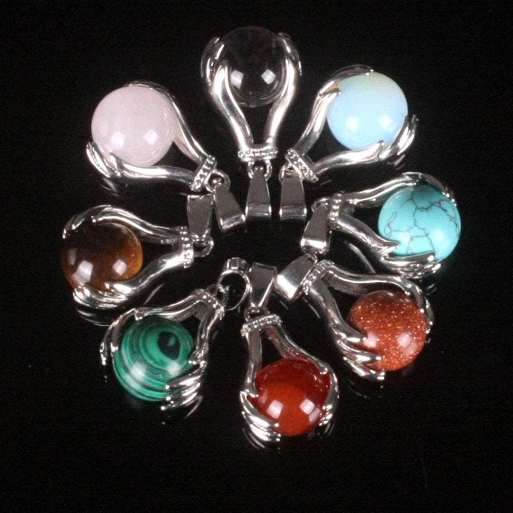 Natural Gem Quartz Crystal In Palm Reiki Chakra Healing Charms Pendants Dangle Hold Ball Beads freeshipping - Mandala Bloom