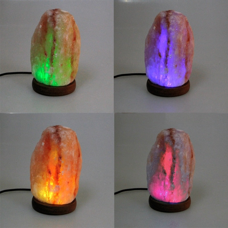 Hand Carved USB Wooden Base Himalayan Rock Salt Lamp Air Purifier freeshipping - Mandala Bloom
