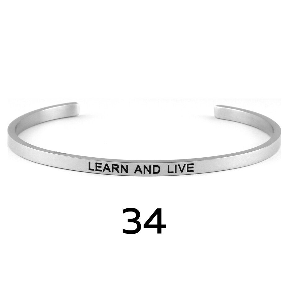 stainless steel cuff inspirational bangle engraved 18 positive phrases mantra bracelet jewelry freeshipping - Mandala Bloom