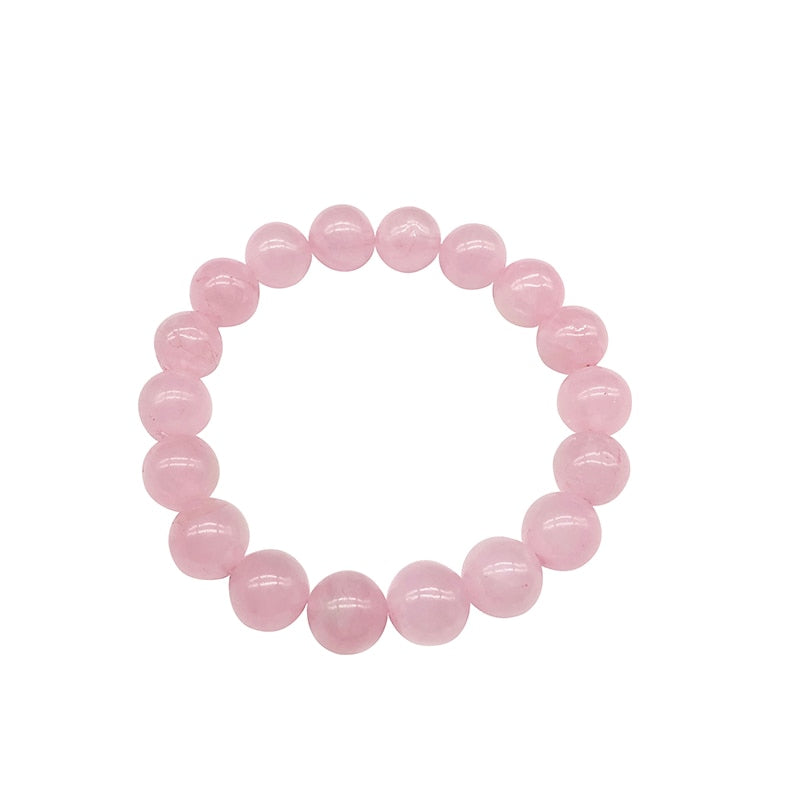 Wholesale Pink Rose Powder crystal Quartz Natural Stone Strech Bracelet w/Elastic Cord