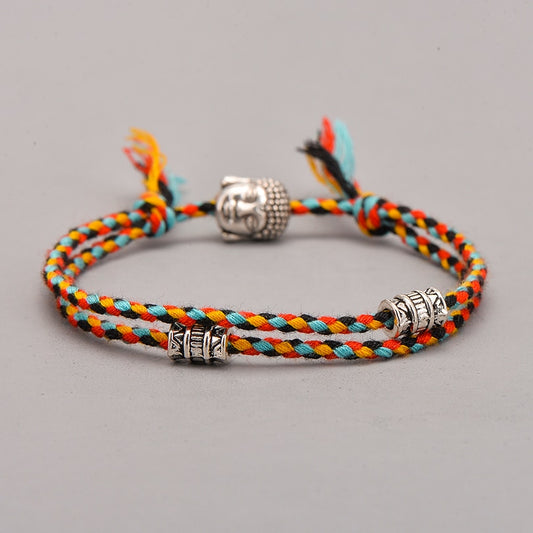 Ethnic Tibetan Buddha Head Woven Multicolor Handmade Rope Buddha Charm Bracelet
