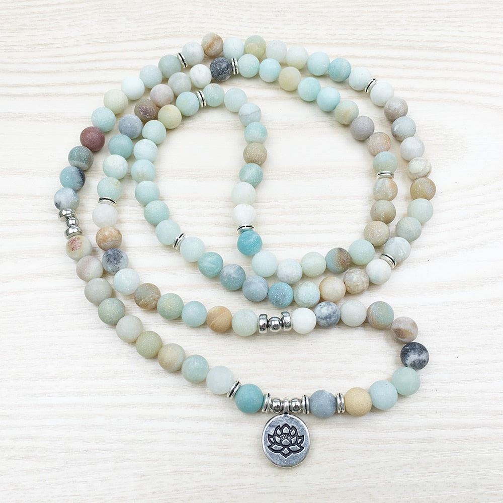 8mm Frosted matte Amazonite bracelet 108 Prayer beads freeshipping - Mandala Bloom