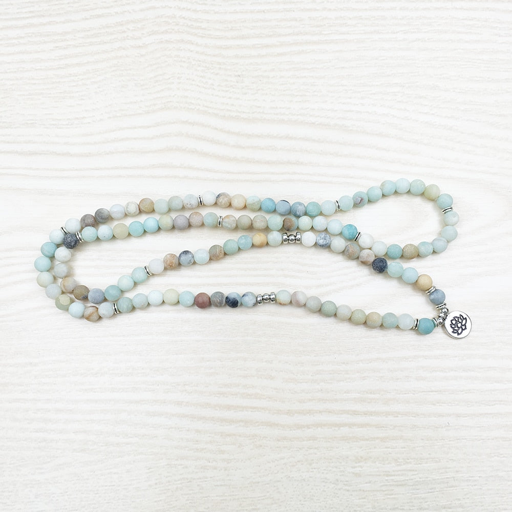 8mm Frosted matte Amazonite bracelet 108 Prayer beads freeshipping - Mandala Bloom