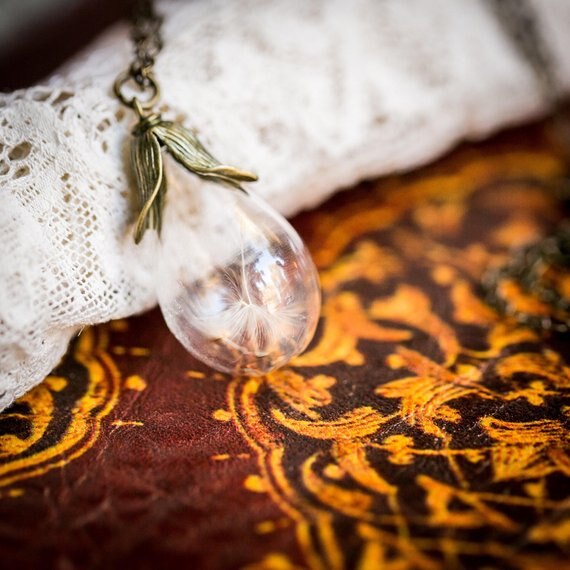 2PCS  Make A Wish Glass Tear Drop Dandelion Real Seed Globe Necklace freeshipping - Mandala Bloom