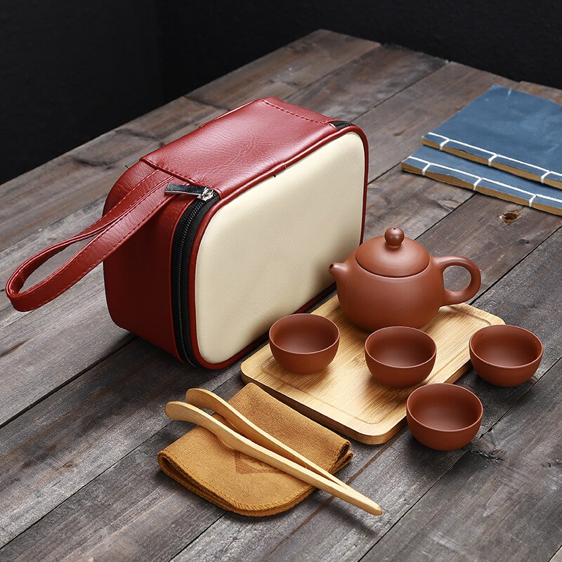 Portable Tea Set with Teapot Handmade Purple Clay freeshipping - Mandala Bloom