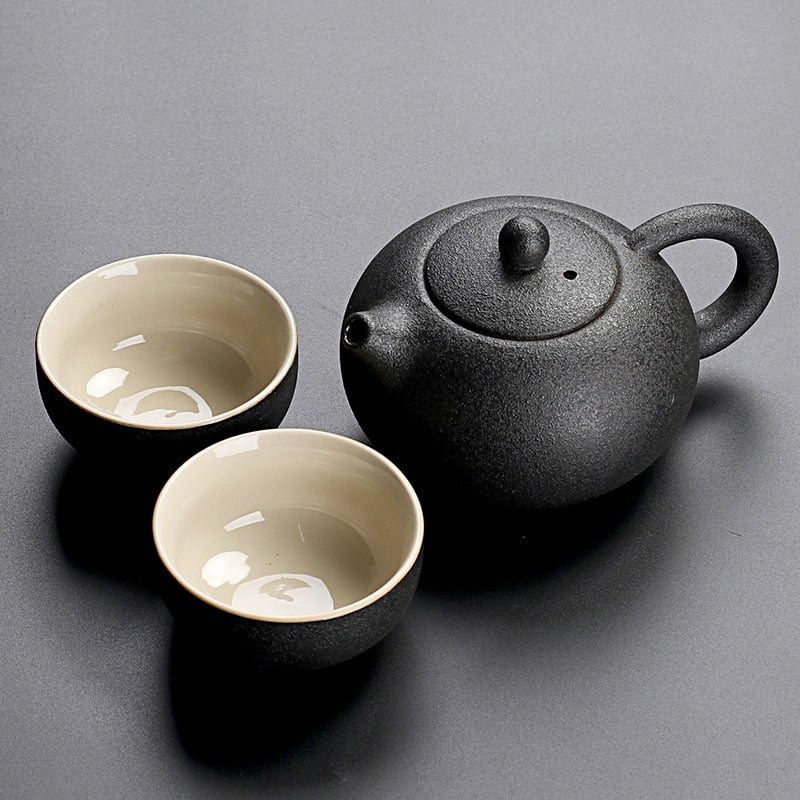 Black crockery ceramic teapot kettle & tea cups porcelain traditional Chinese tea set freeshipping - Mandala Bloom