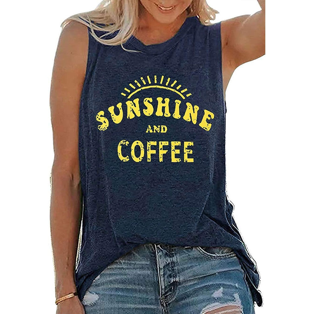 Sunshine and Coffee Letter Print Tank