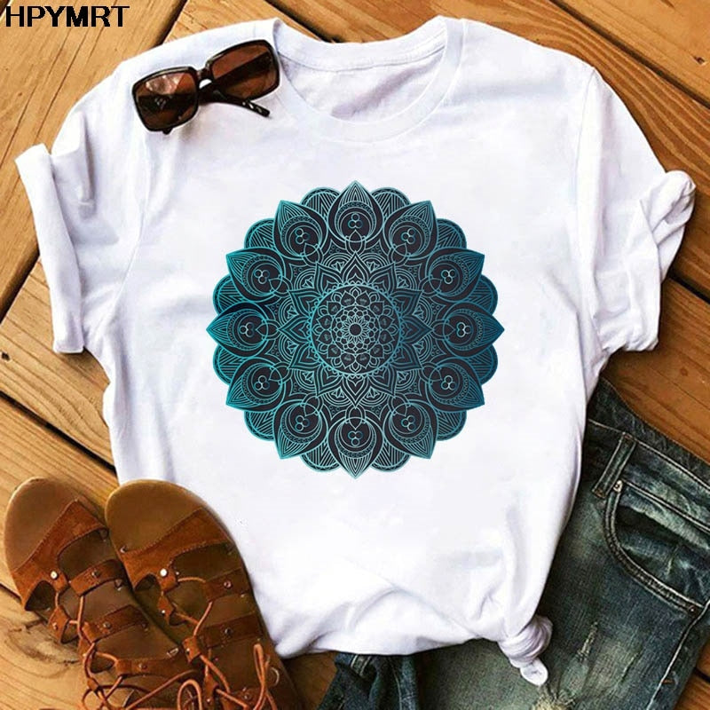 Mandala Print Short Sleeve T-Shirt freeshipping - Mandala Bloom