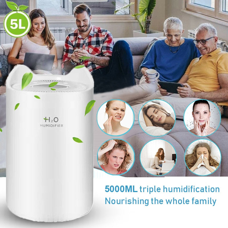 5L Air Humidifier Three Spray Port Aromatherapy Diffuser Large Capacity Cool Mist Maker Fogger for Home Office freeshipping - Mandala Bloom