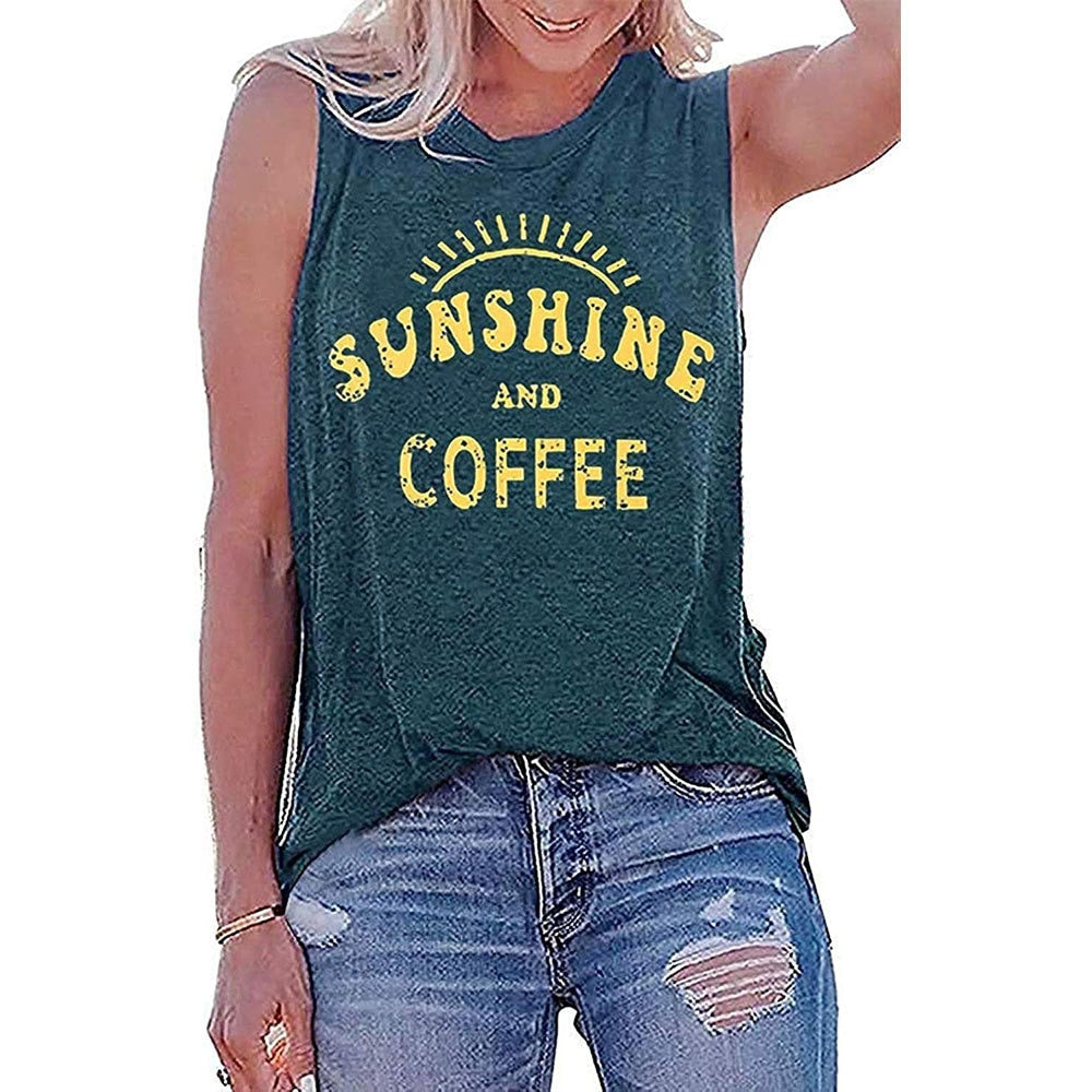 Sunshine and Coffee Letter Print Tank