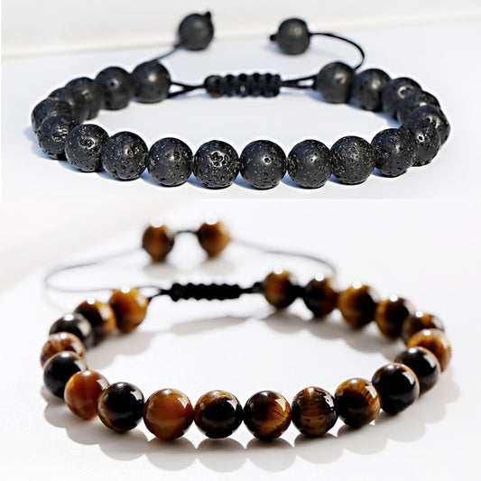 2PCS Men Women Tiger Eye Classic Natural Lava Rock Stone Braided Rope Beaded Bracelets&Bangles Anxiety Stress Relief Bracelet freeshipping - Mandala Bloom