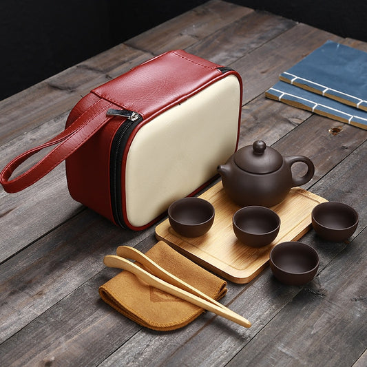 Portable Tea Set with Teapot Handmade Purple Clay freeshipping - Mandala Bloom