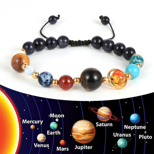 Men Women Buddha Prayer Reiki Bracelets Lava Stone Blue Sandstone Eight Planets Solar System Braided Rope Jewelry freeshipping - Mandala Bloom