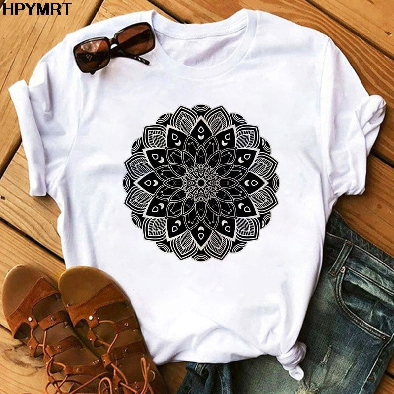 Mandala Print Short Sleeve T-Shirt freeshipping - Mandala Bloom