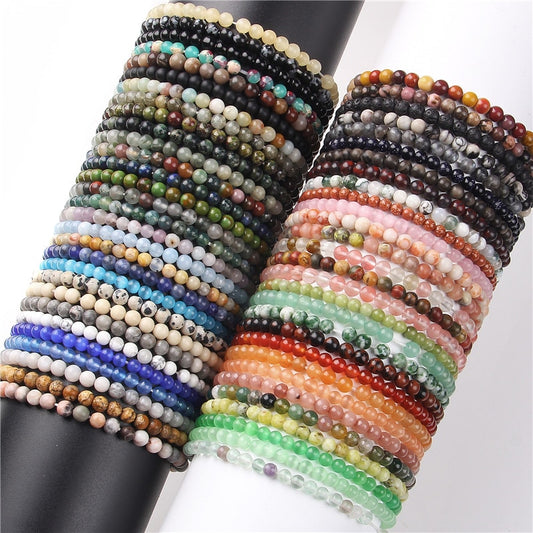 4mm Chakra Beads Energy Bracelet Natural Round Agates Onyx Stone Stretch Bracelet