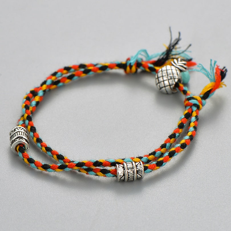Ethnic Tibetan Buddha Head Woven Multicolor Handmade Rope Buddha Charm Bracelet