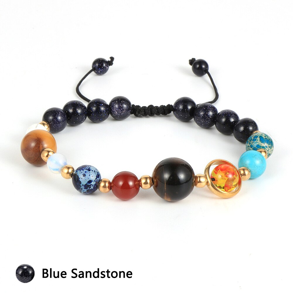 Men Women Buddha Prayer Reiki Bracelets Lava Stone Blue Sandstone Eight Planets Solar System Braided Rope Jewelry freeshipping - Mandala Bloom