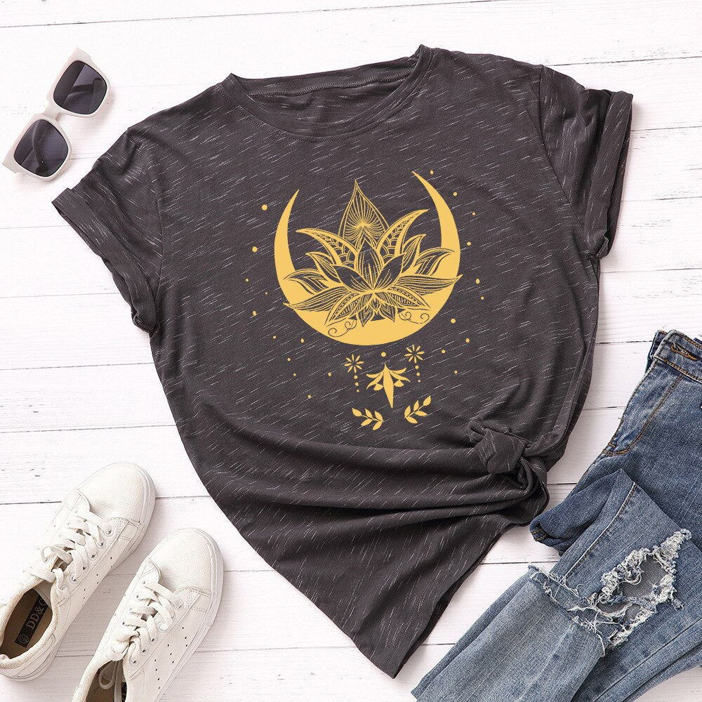 Lotus Cotton Short Sleeve T-shirt freeshipping - Mandala Bloom